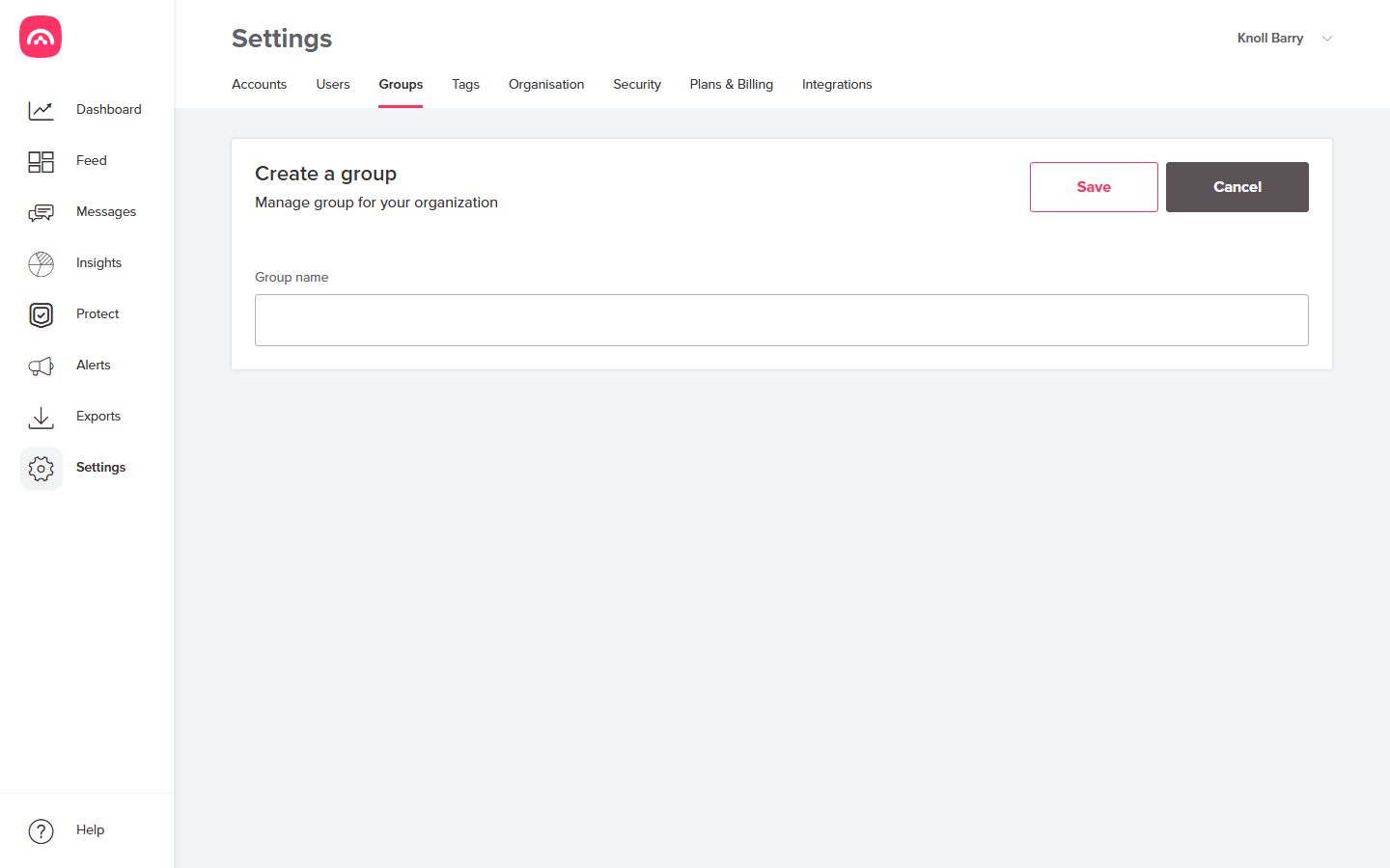 Create a group — name it and save