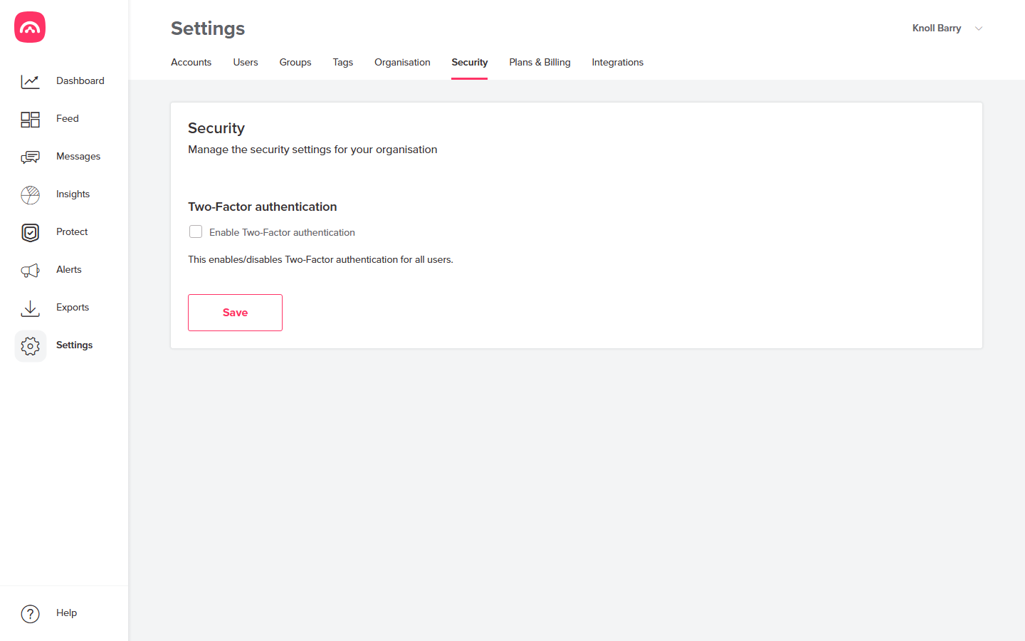 Security tab showing the two-factor authentication setting