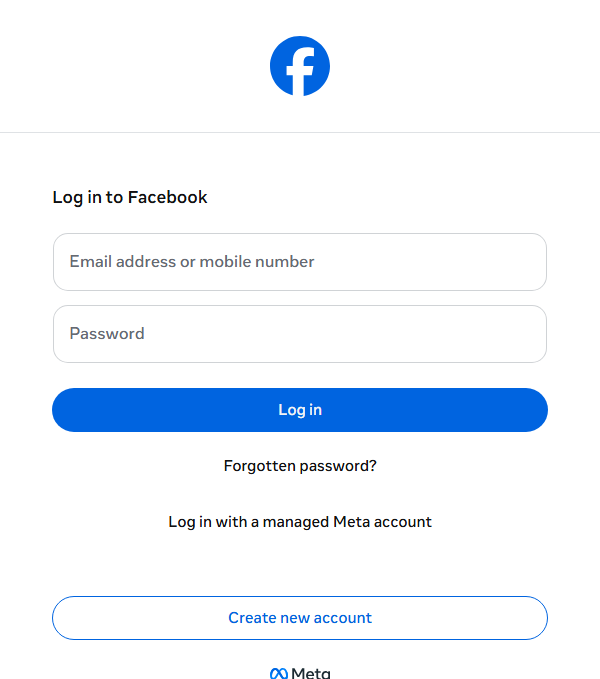 The Facebook sign-in window that opens when you choose Facebook pages
