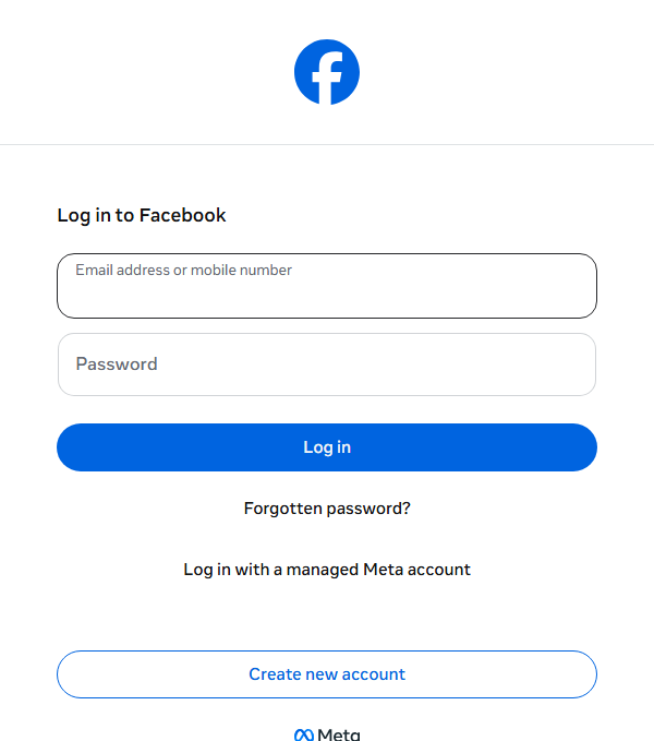 The Facebook sign-in window that opens when you choose Instagram