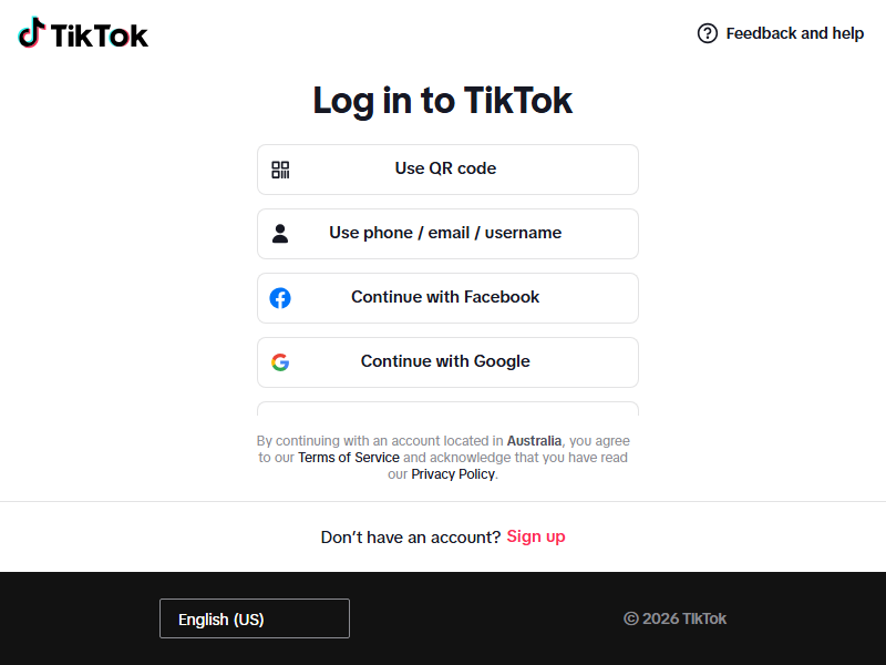 The TikTok sign-in window that opens when you choose TikTok