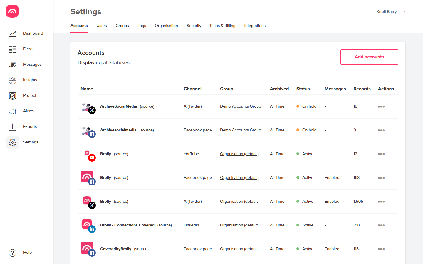 Settings → Accounts tab