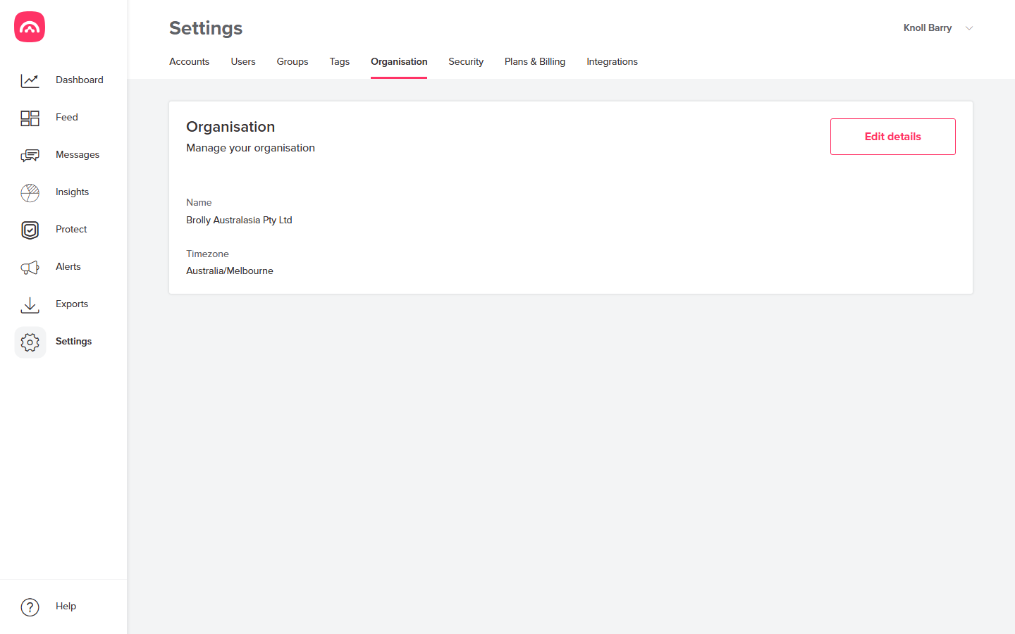Settings → Organisation