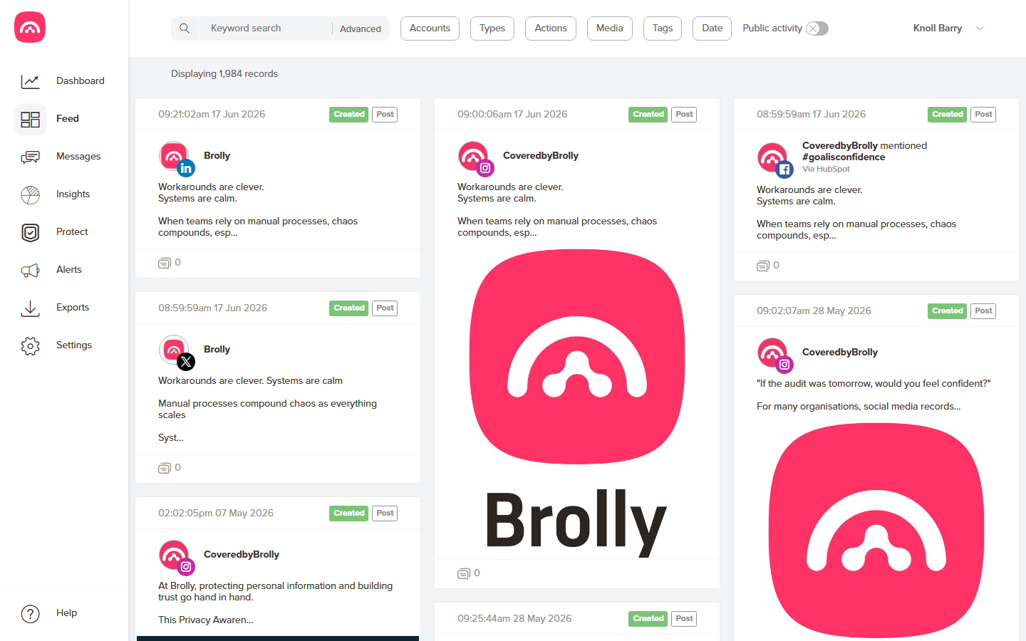 Record cards in the Feed, each with a comment tally