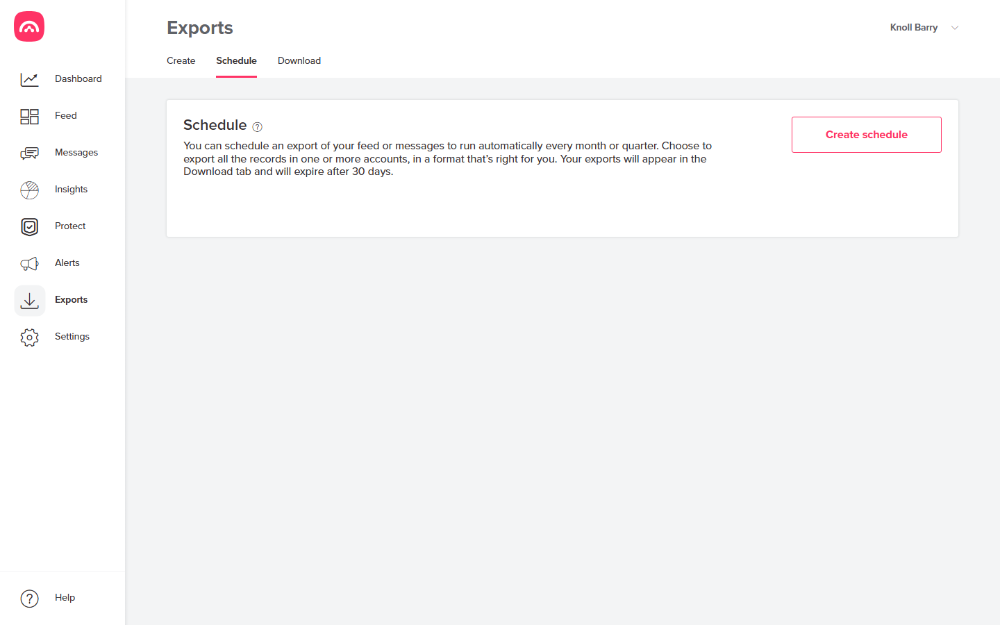 Exports → Schedule — your recurring exports