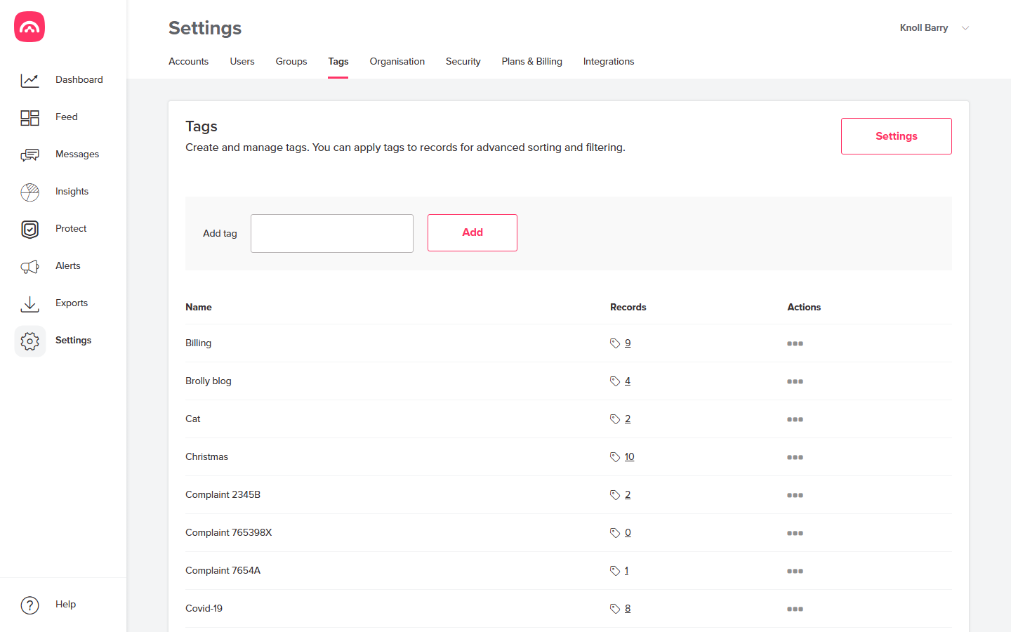 Settings → Tags — create and manage your tags
