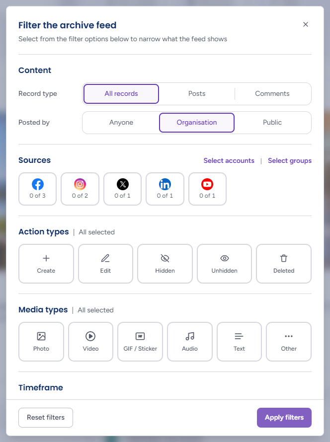 Filter the archive feed
