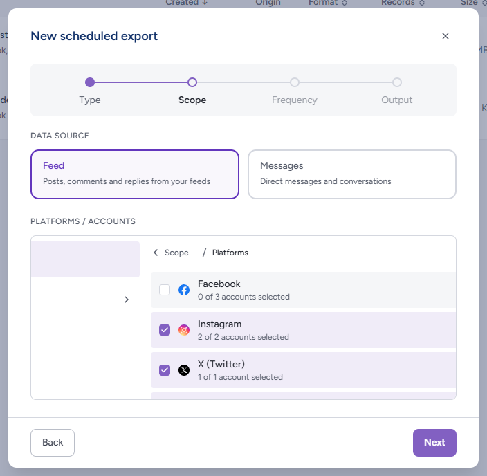 Scope for a scheduled export
