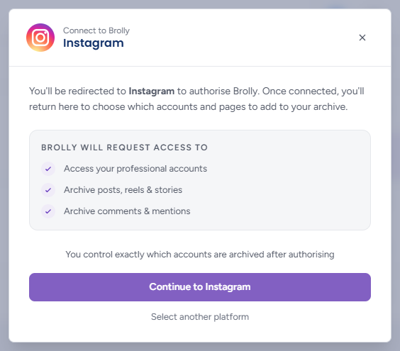 Connect to Instagram