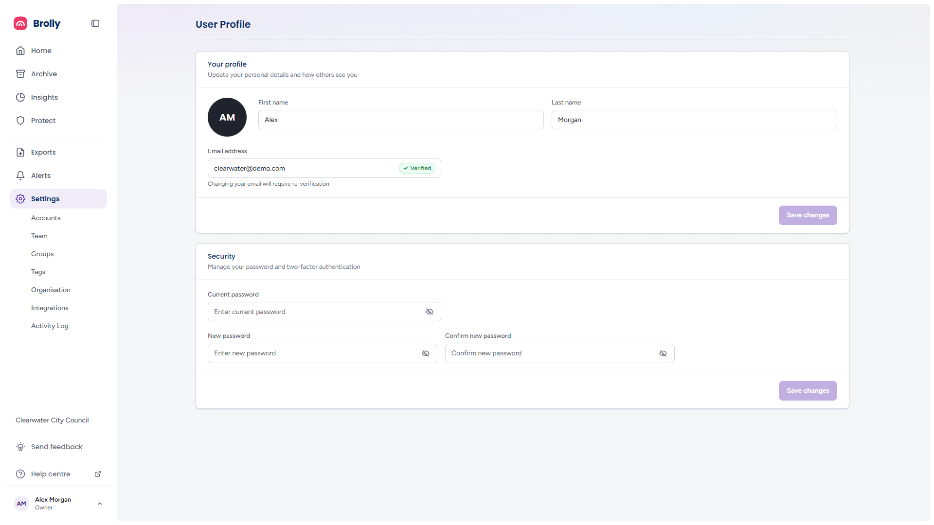 User Profile page