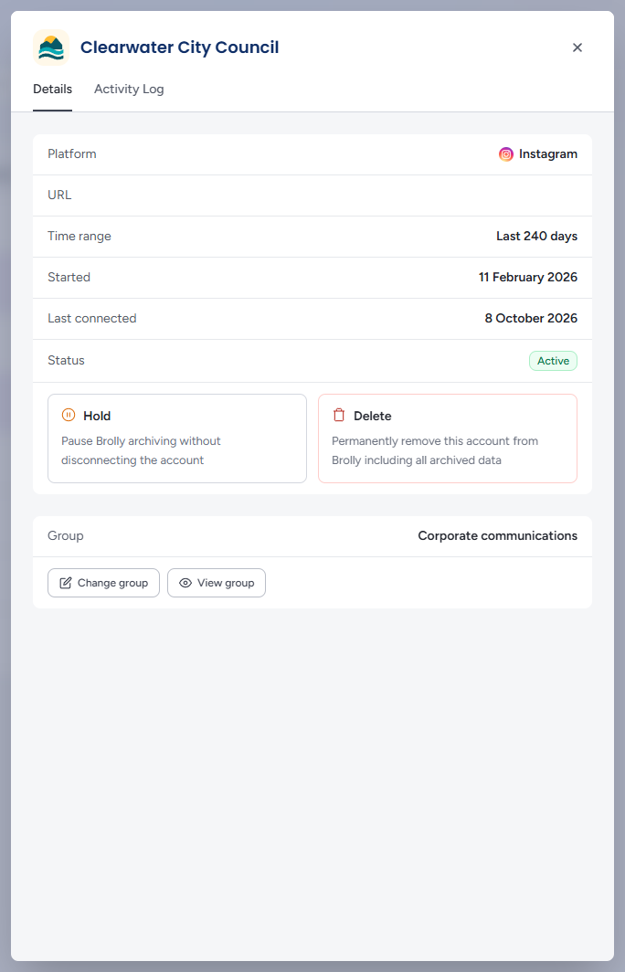 Account drawer for an active account