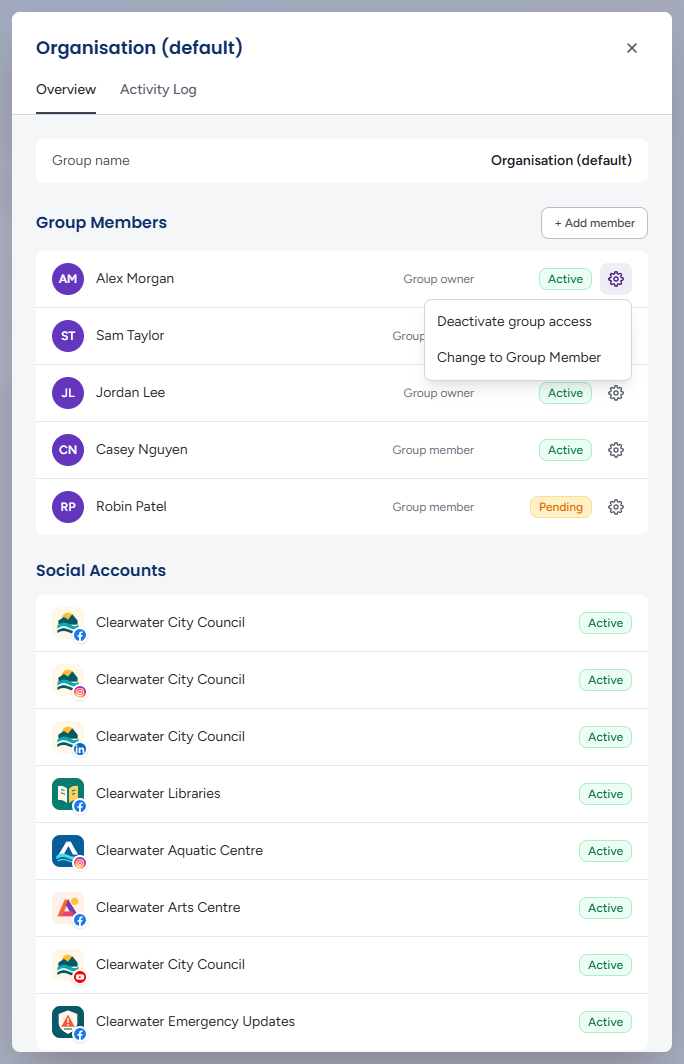 Member settings menu