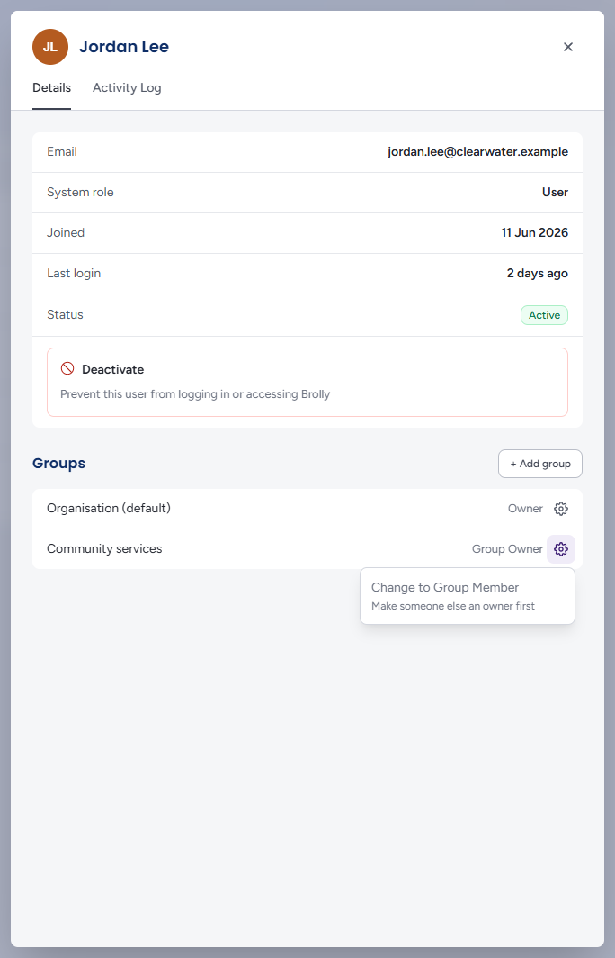 Group role menu