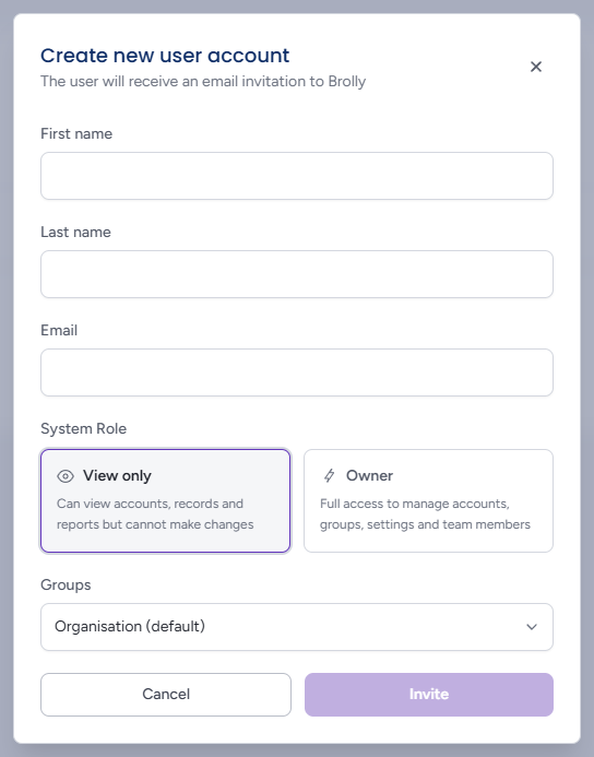 Create new user account