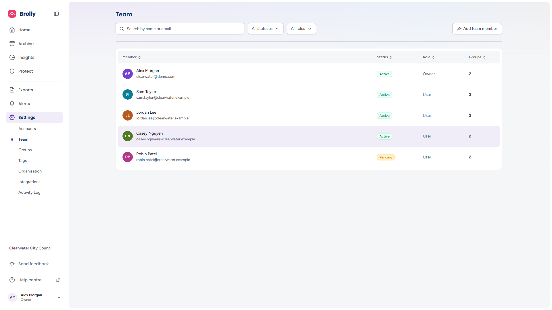 Team page